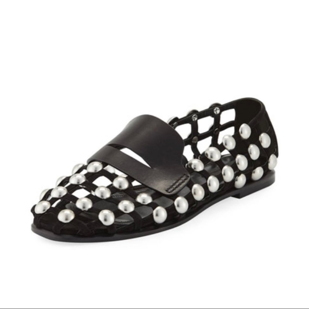 ALEXANDER WANG Sam Black Suede Studded Cage Loafers - Size 38.5 - Box Included